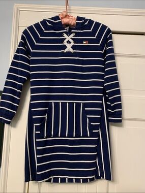 Tommy Hilfiger Navy & White Striped Hooded Lace-Up Dress/ coverup. Size M (8-10)